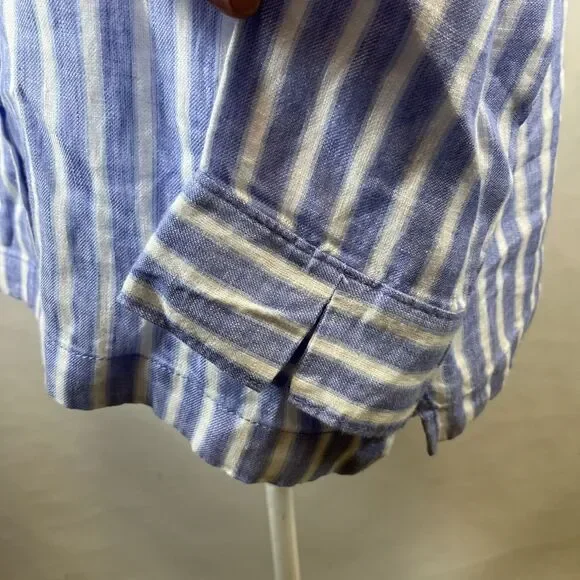 Sigrid Olsen Women's M Blue White Striped 100% Linen Button-Down Shirt Blouse - Picture 3 of 7